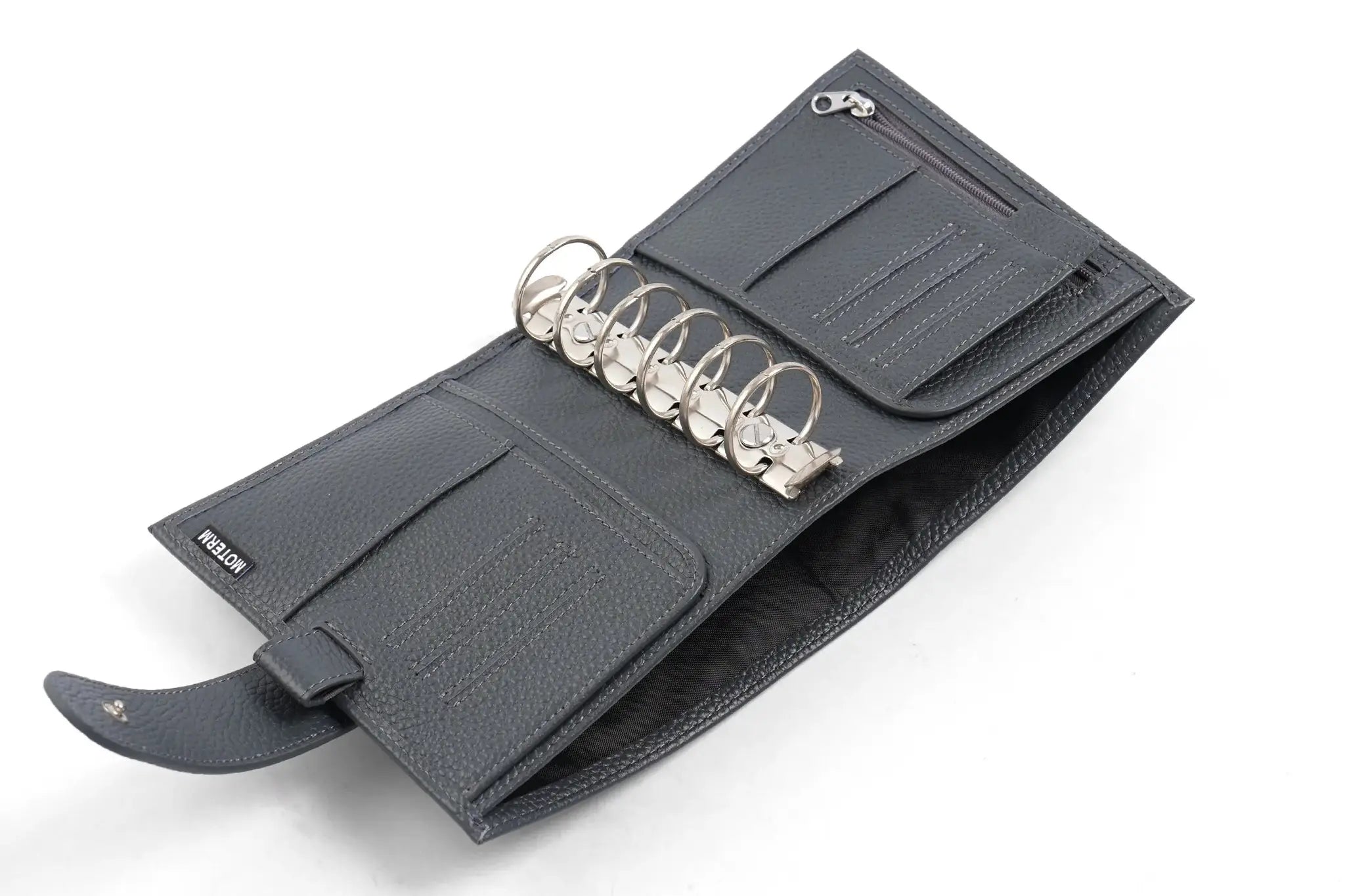 Moterm Luxe 2.0 pocket planner in gray pebble-grain leather with 30mm rings and card slots