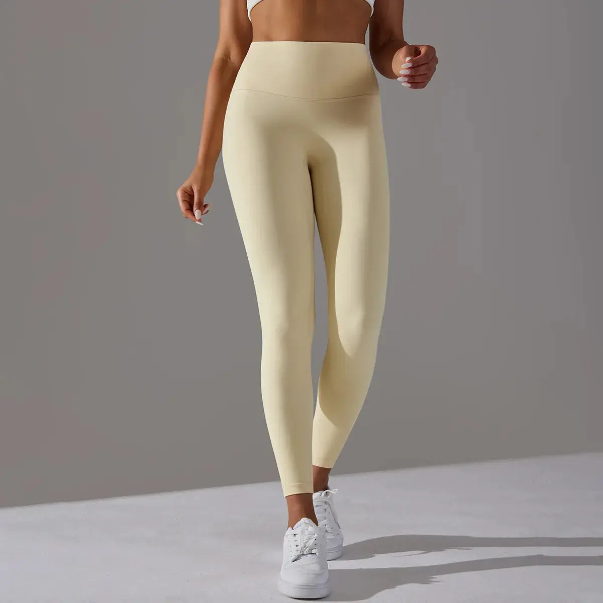 High-waist nude beige leggings for women, athleisure fitness yoga and running