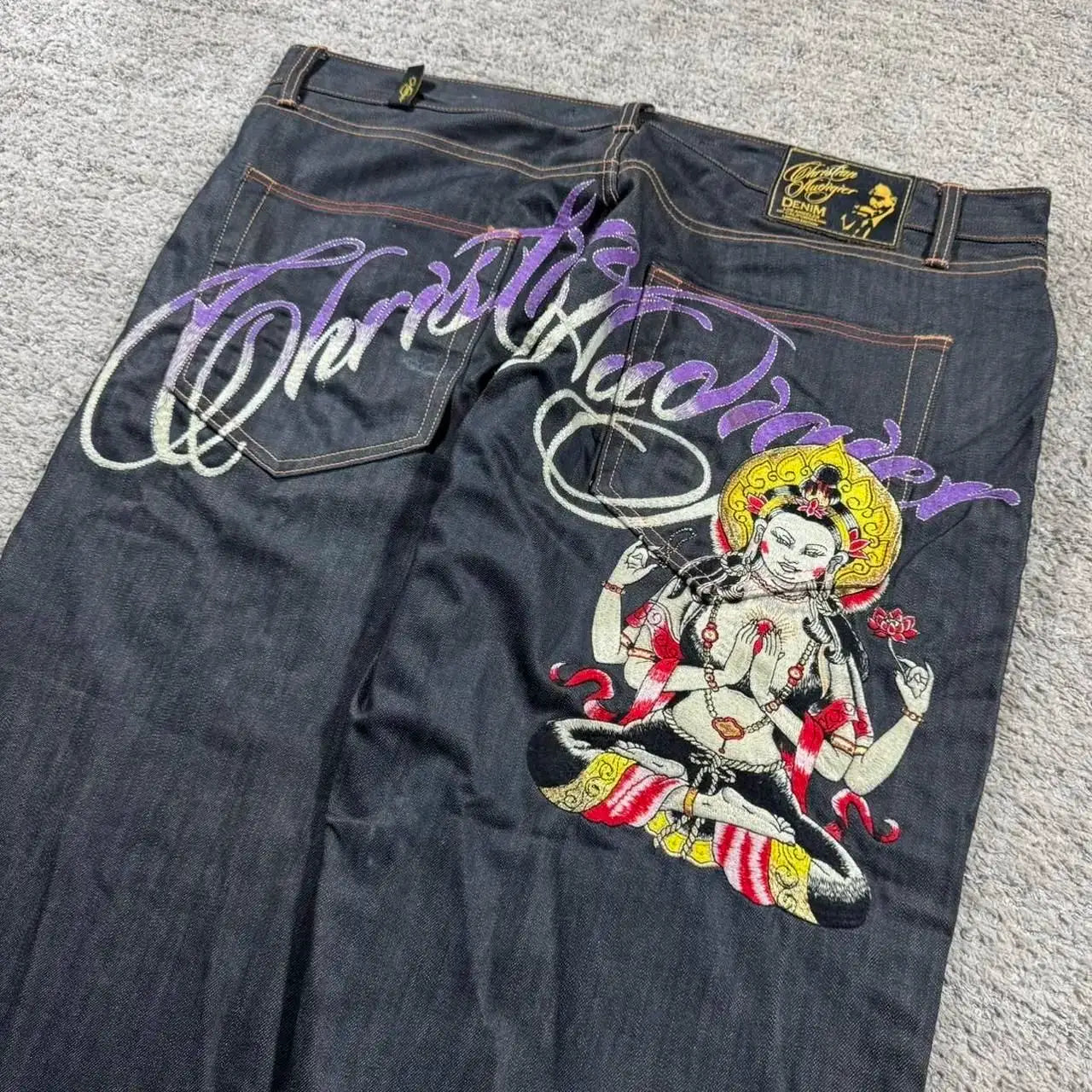 Y2K Baggy Wide Leg Jeans Embroidered Buddha Harajuku High Waist Denim