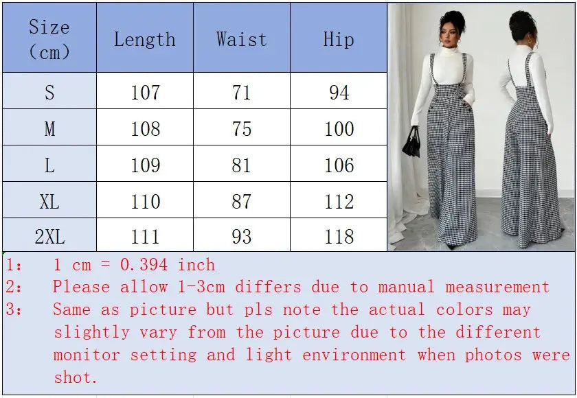 Women's winter overalls jumpsuit in black and white gingham with wide-leg suspenders, shown on models.