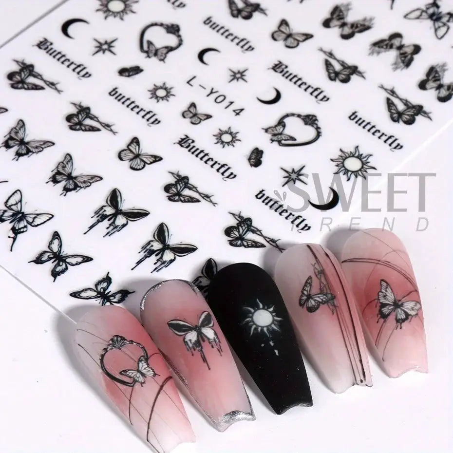 3pcs Luminous Butterfly Nail Decal Stickers with blue butterfly series for glow-in-the-dark manicure