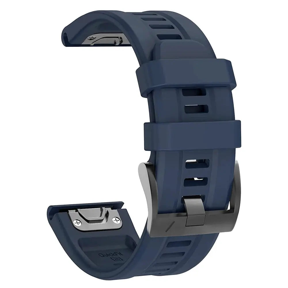 QuickFit blue silicone watch strap, 22/26mm, with metal buckle for Garmin Epix Gen 2 and Fenix 7/5Plus/6XPro Enduro.