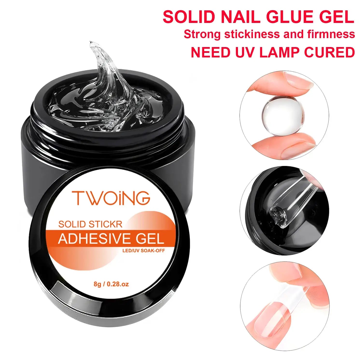 Nail Glue Gel For Press On Nails UV Light Cured Long Lasting Strong Adhesion Fake Nail Tips And Acrylic Nails