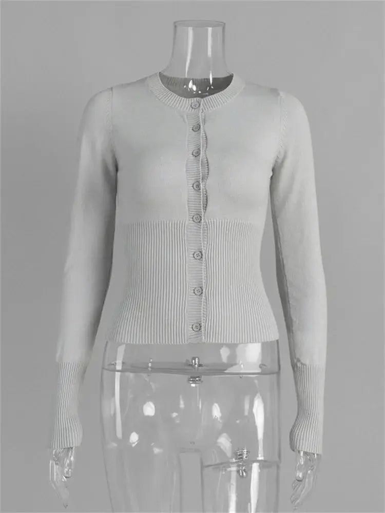 Tossy Casual Knit Cardigan for Women Long Sleeve Ribbed Patchwork Cropped Top Elegant Slim Knitwear for Autumn Winter