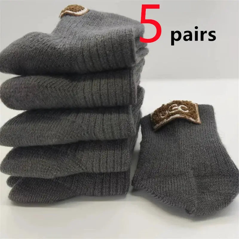LuxWool Women Luxury Cashmere Wool Mid Calf Socks With Embroidered Logo For Snow Boots Thick Pile Warmth