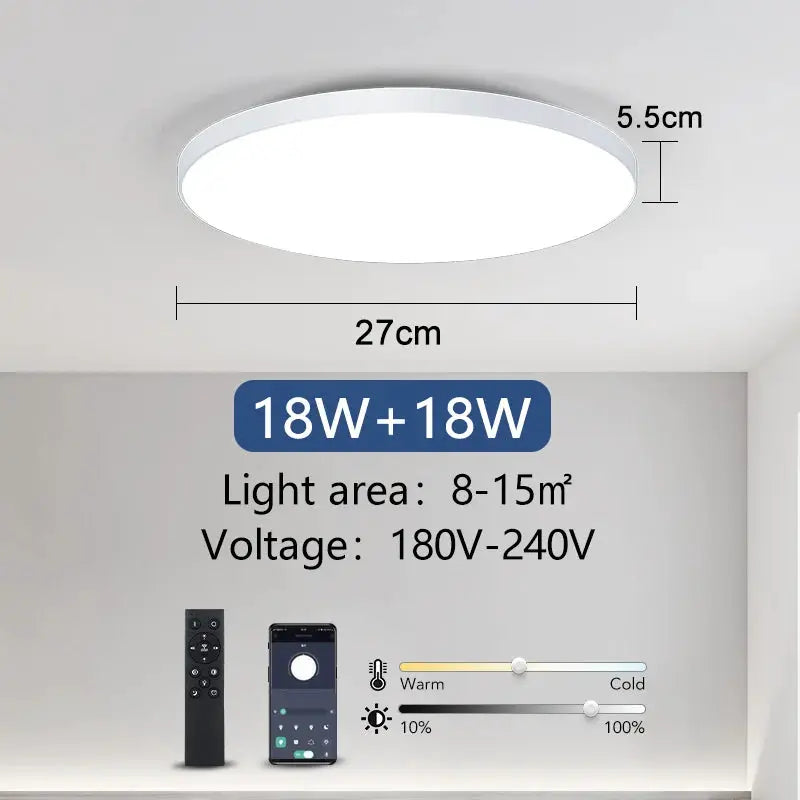 MARPOU round white smart ceiling lamp by Simples Market with remote control and app dimming, 27 cm dia