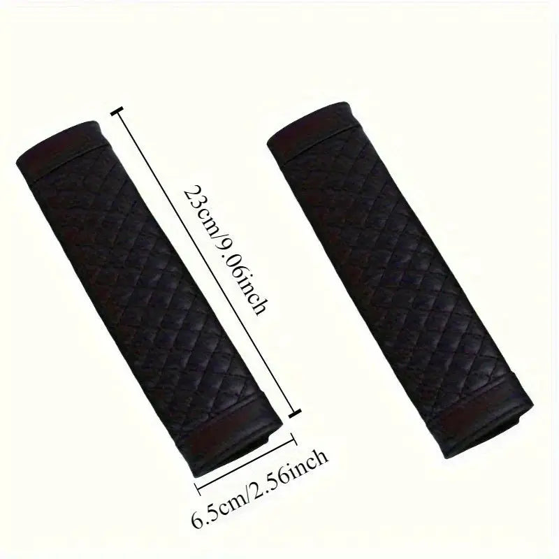 Simples Market leather quilted car seat belt shoulder covers, black, wear-resistant, non-slip, 23 cm x 6.5 cm, 2-pack