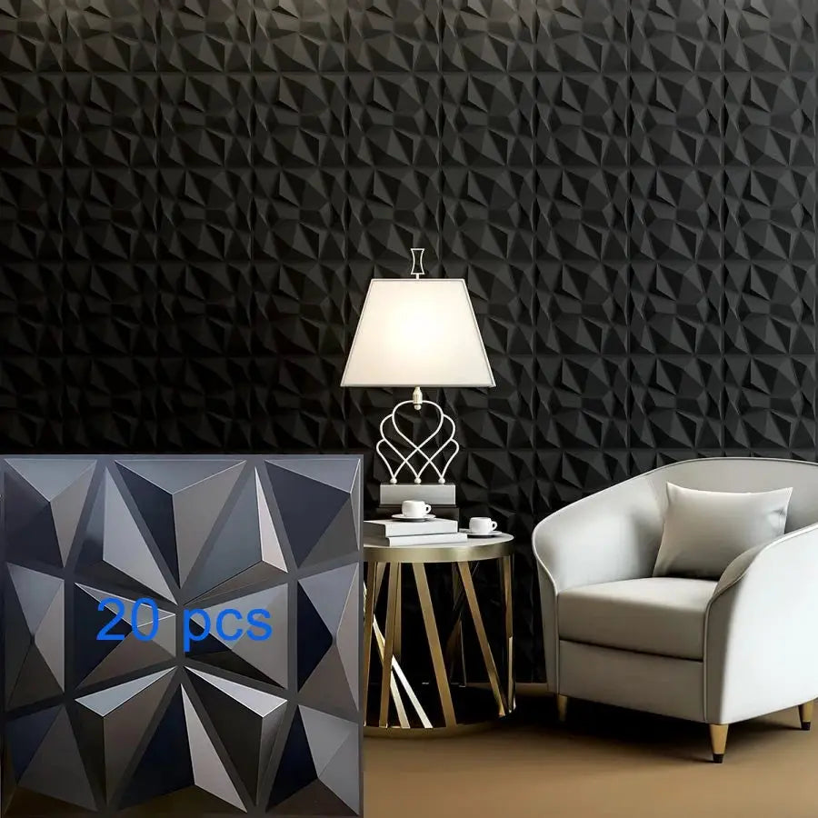 3D textured wall panels, 20 pcs, black geometric 30x30 cm for indoor decor