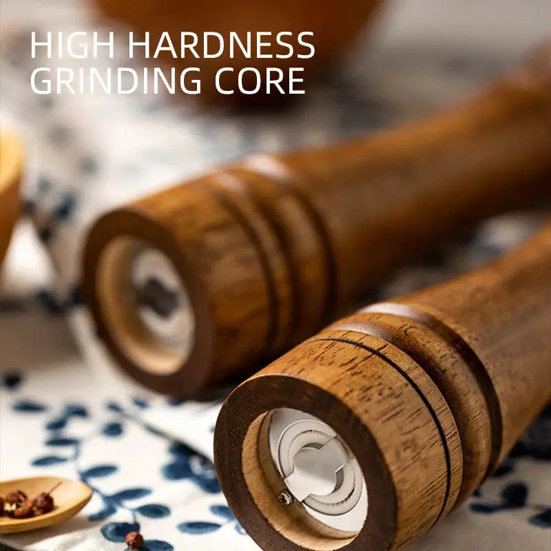 Classical Oak Wood Pepper Spice Mill Grinder Set With Adjustable Ceramic Grinding Core For Handheld Seasoning