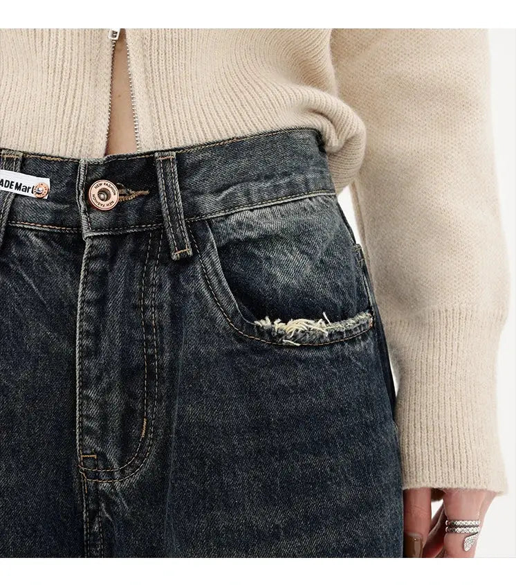 Harajuku Streetwear High Waist Jeans Loose Wide Leg Denim Trousers