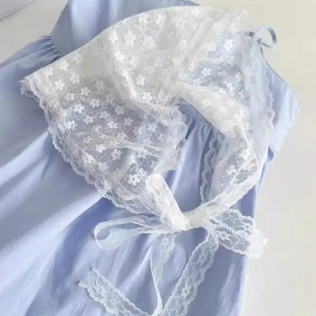 White Lace Triangle Scarf for Women Elegant Floral Ribbon Style Breathable Polyester Cotton Blend Travel Accessory