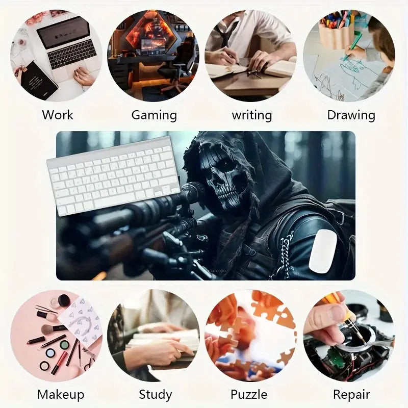 Grim Reaper Gaming Mouse Pad Hooded Skull Sniper Stealth Design Non Slip Rubber Base Desk Mat For Horror Esports PC
