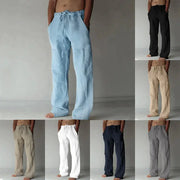 Men's linen wide-leg pants in multiple colors light blue, black, beige, white, navy, gray