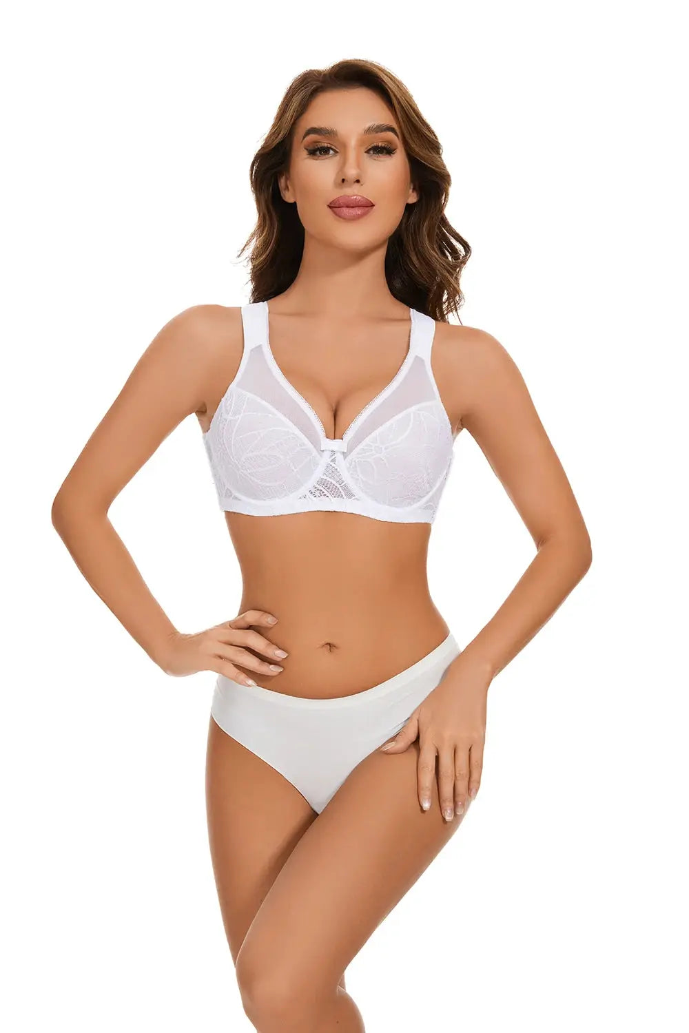 Simples Market Sheroine Plus Size underwire lace floral minimizer bra, white full-coverage unpadded