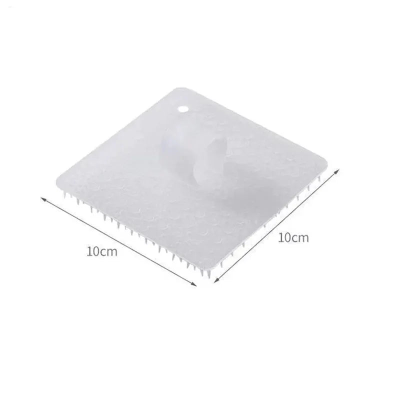 White silicone dish scrubber with bristle edge, square 10x10 cm, hanging hole