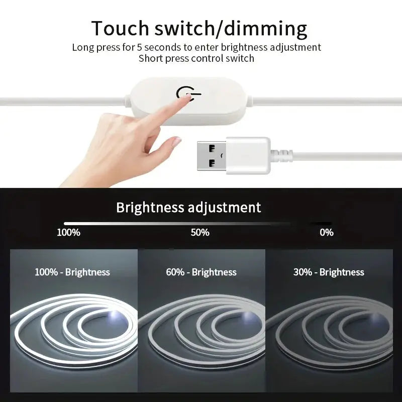 USB Neon Strip Light With Smart Touch Sensor Dimmable Flexible Ribbon Waterproof Rope Tube Lamp For DIY Home Decoration