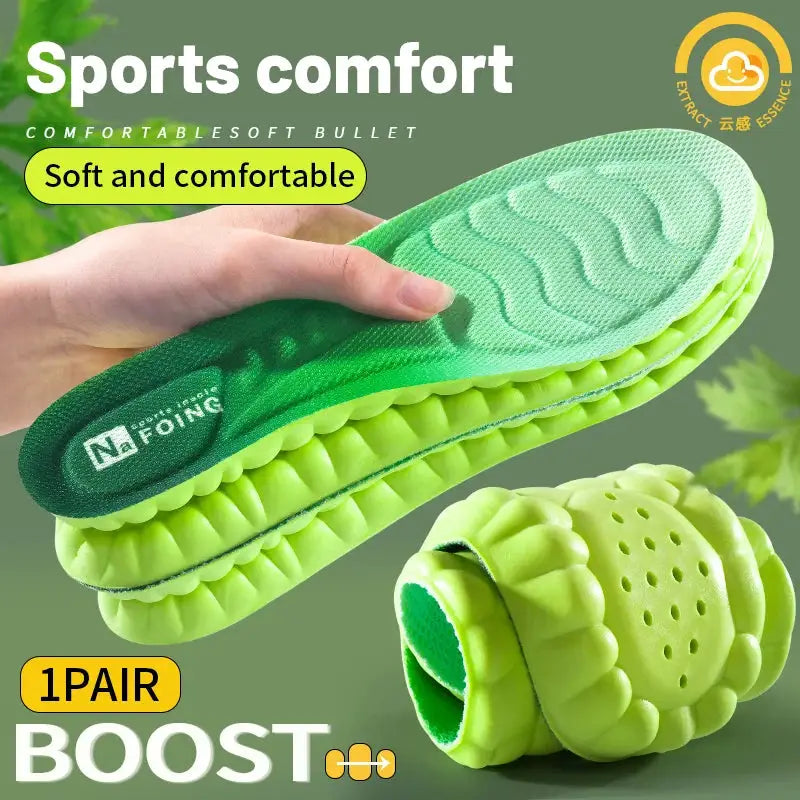 4D Cloud Technology Insoles For Shoes PU Memory Foam Breathable Cushioned Shock Absorption Arch Support For Running