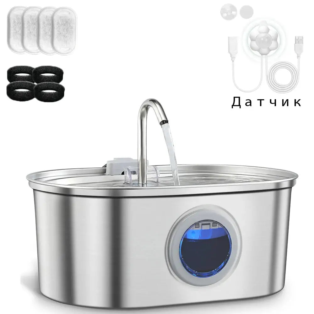 3.2L Stainless Steel Cat Water Dispenser With Clear Water Level Window