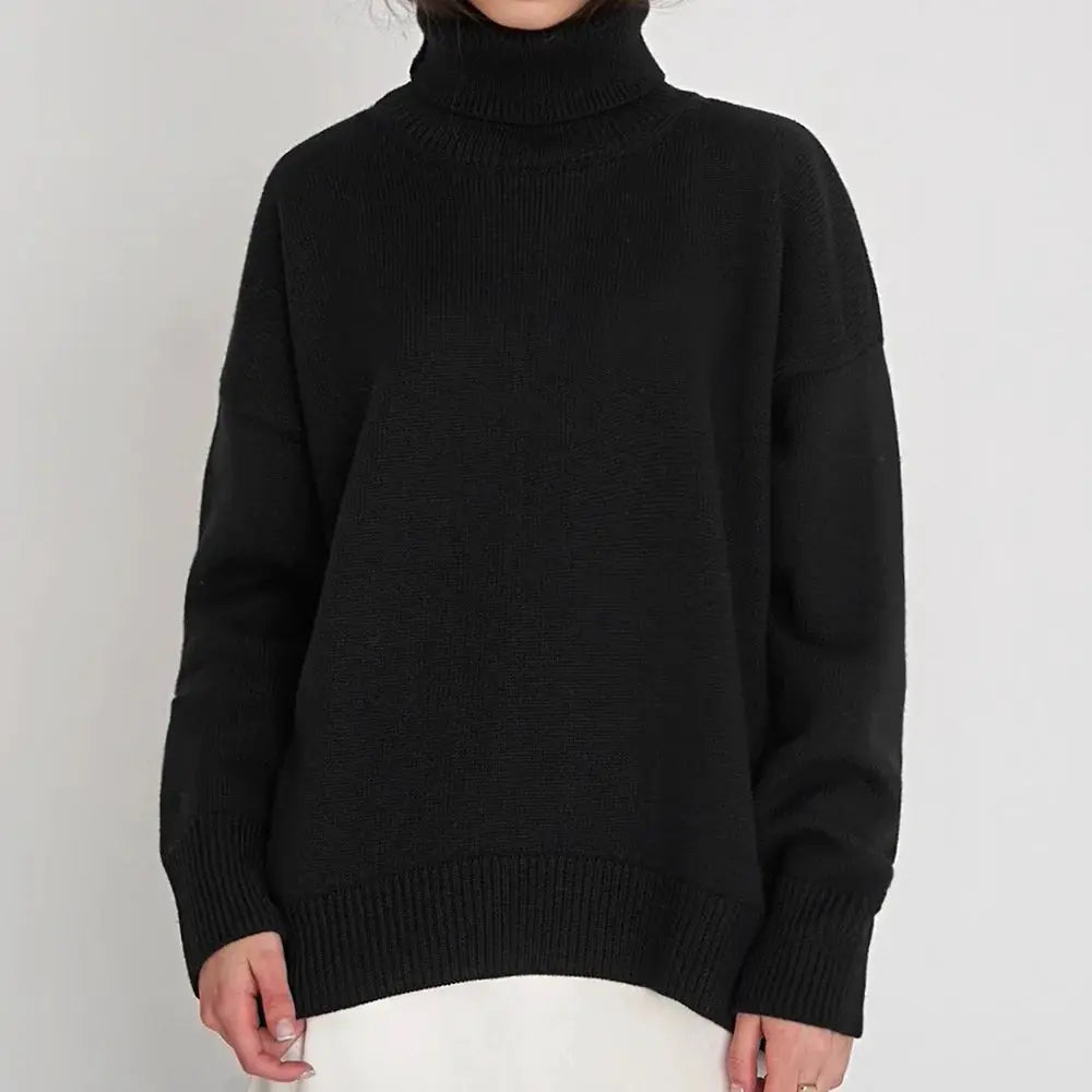 CozyCore Women Autumn Winter Fleece Thickened Warm Turtleneck Sweater Slim Fit Roll Neck Flattering Silhouette