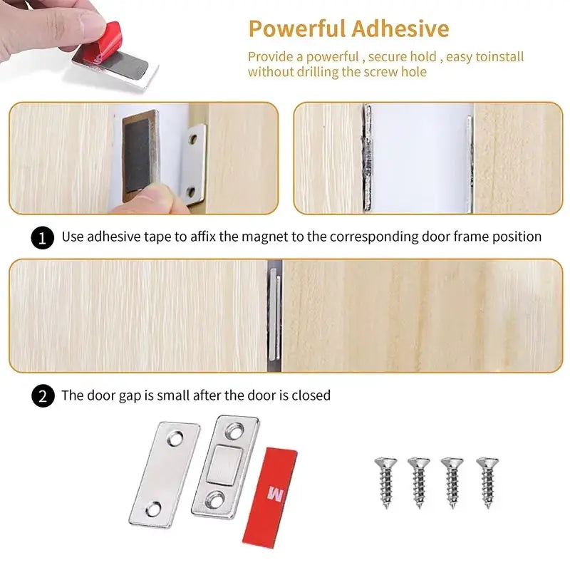 Simples Market Magnetic Cabinet Catches: ultra-thin adhesive door magnets with mounting plates and 4 screws