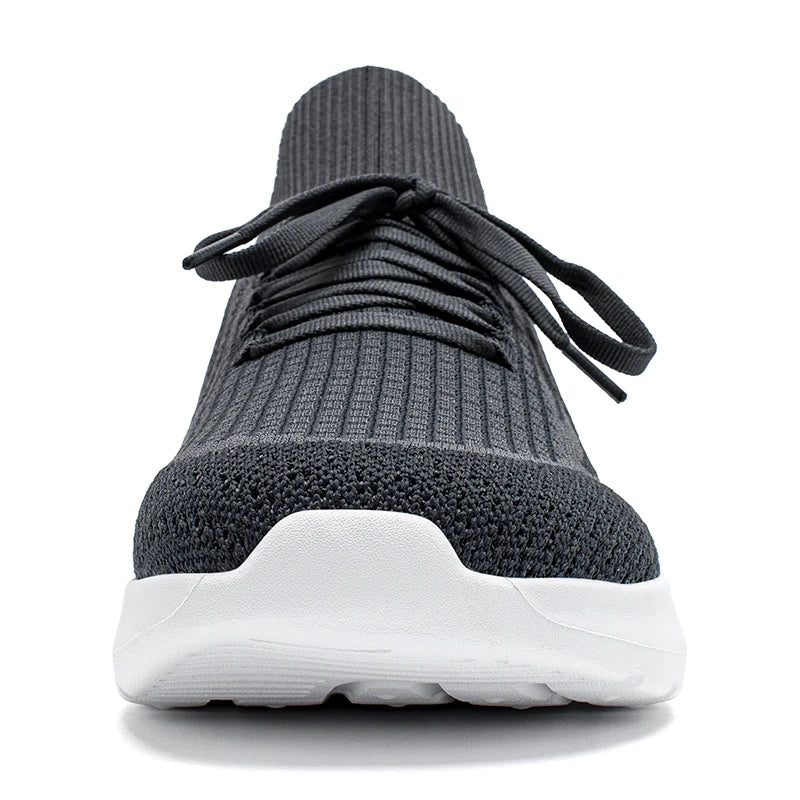 HOBIBEAR unisex running sneakers with breathable black knit mesh upper and white sole
