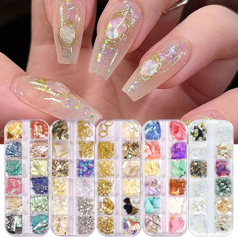 Aurora Abalone Shell Flakes Nail Charms 3D Irregular Slice Sequins Iridescent Natural Shell Shimmers For Nail Art