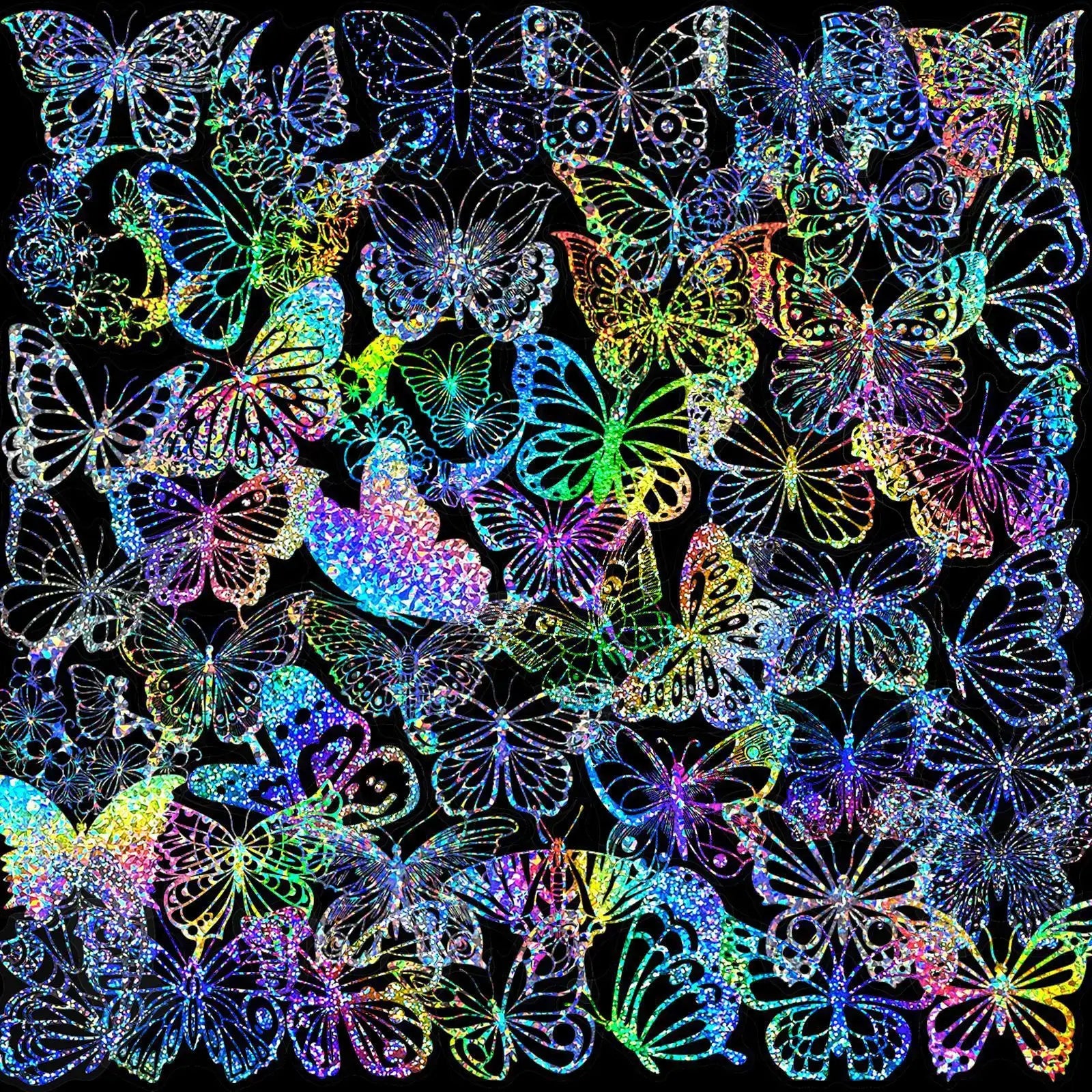 100 Pack Transparent Butterfly Laser Stickers Holographic PET For Laptop Water Bottles And Helmet Creative Retro Design