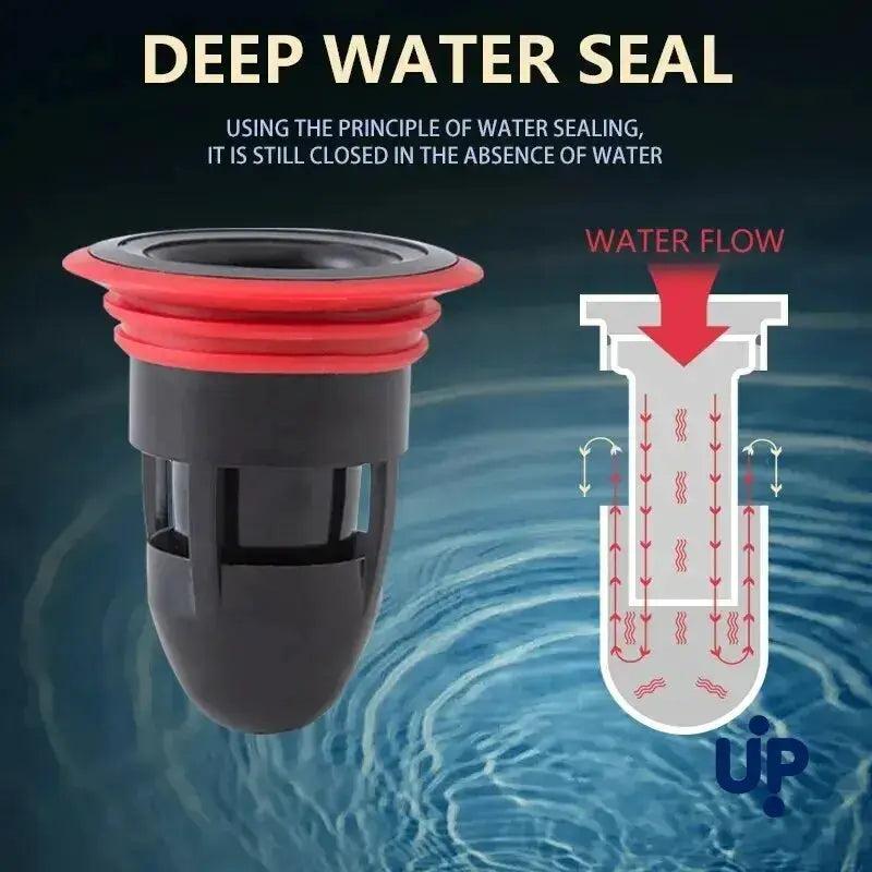 Floor drain anti-odor core device by UP with red seal, black body