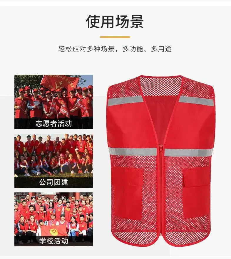 Simples Market volunteer fishing safety vest in red mesh with reflective bands and two pockets