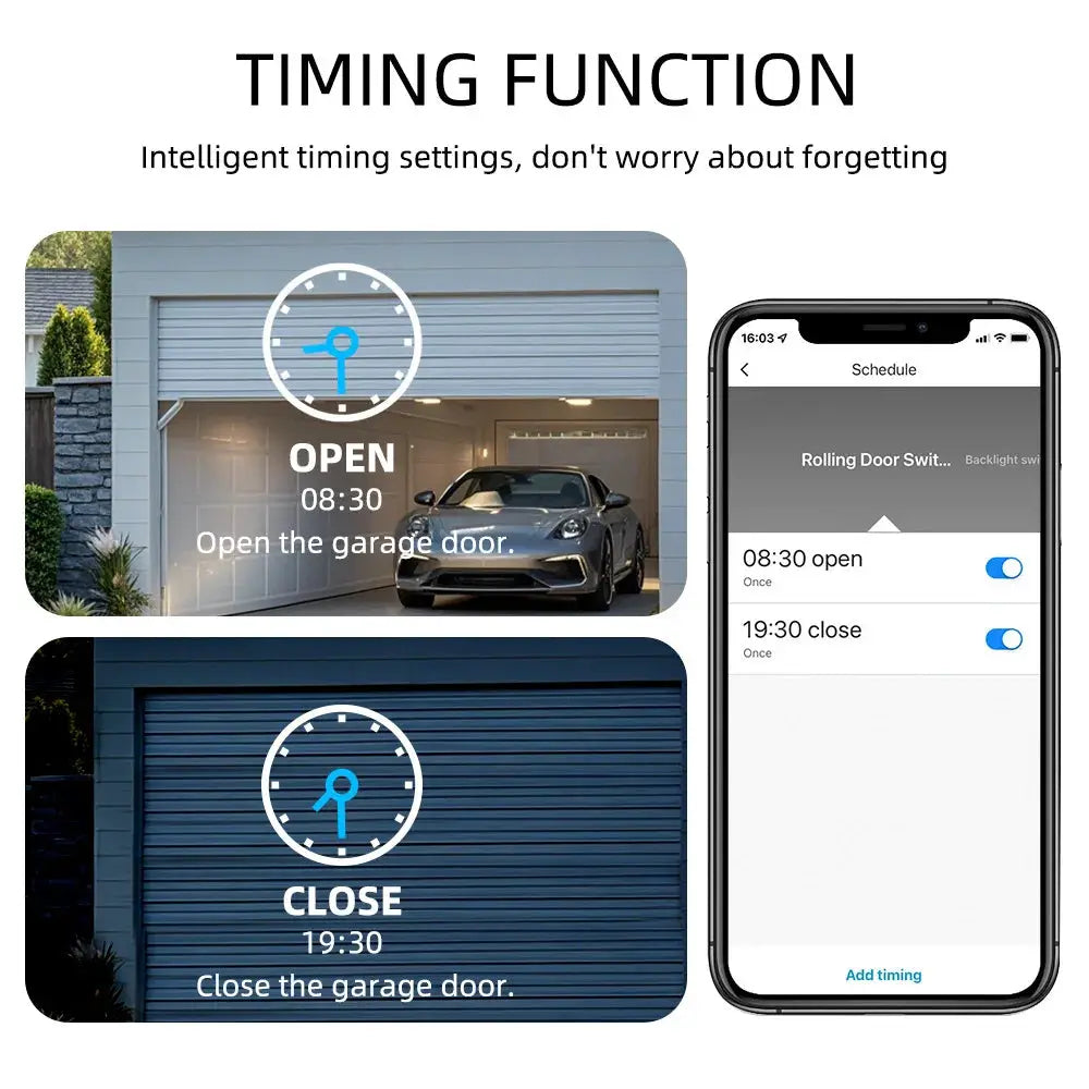 Smart WiFi garage door opener by Simples Market with Tuya app; Alexa and Google Assistant compatible