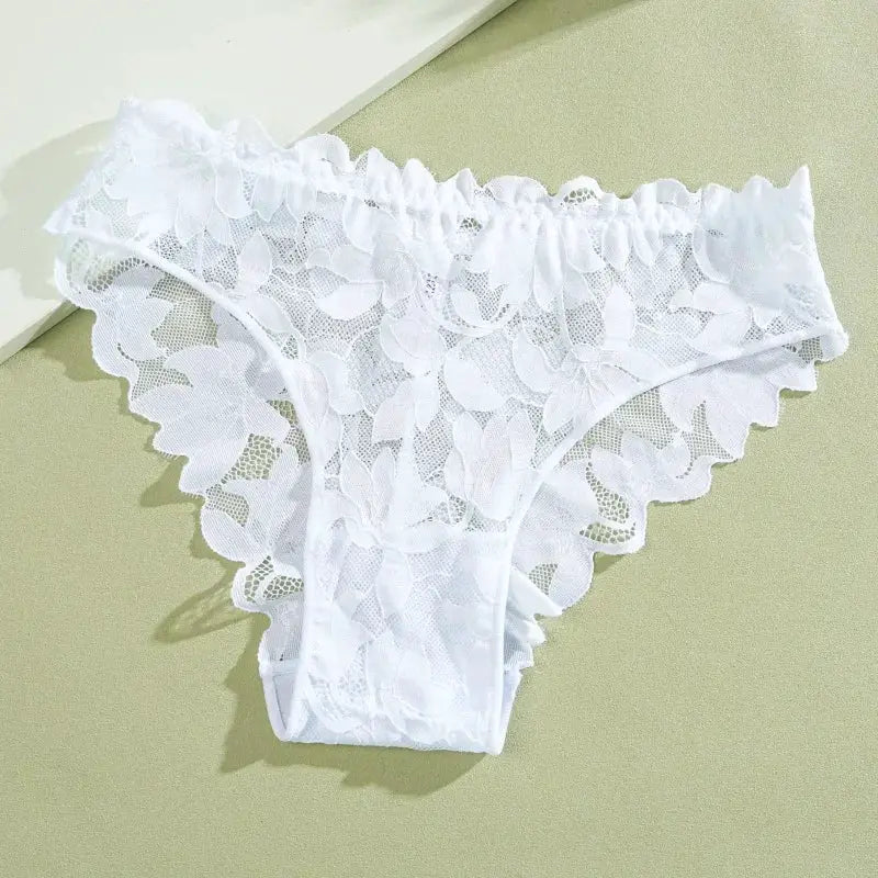 Floral lace panties for women, white, low-rise breathable underwear