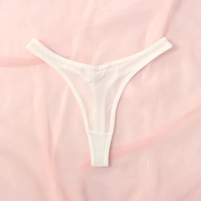 Seamless thong underwear, white with translucent mesh panels, Simples Market