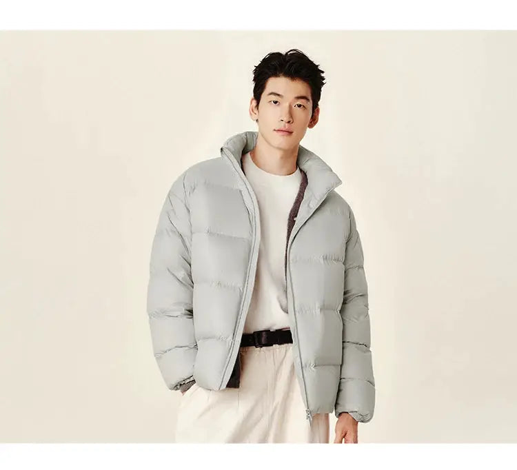 Semir men's down jacket, light gray puffer coat with stand collar
