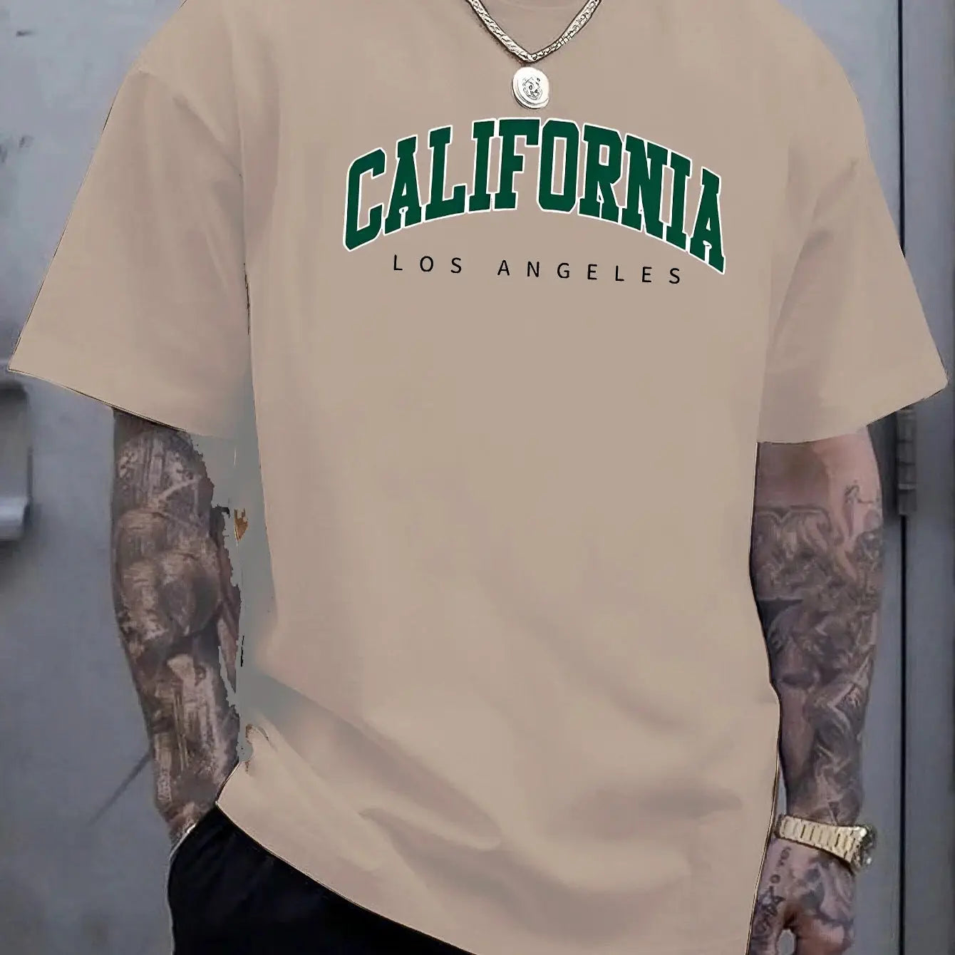 Summer Men's 100 Percent Cotton Casual T Shirt Loose Fit Short Sleeve Round Neck California Letter Print
