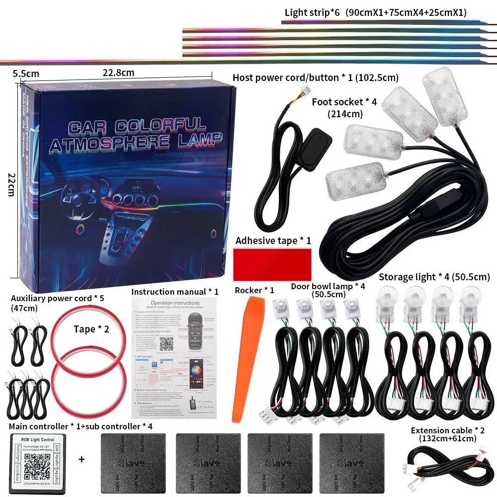 18 In 1 Dual Zone Car Ambient Lights RGB LED Interior Neon Acrylic Strip Atmosphere Lighting Kit App Control