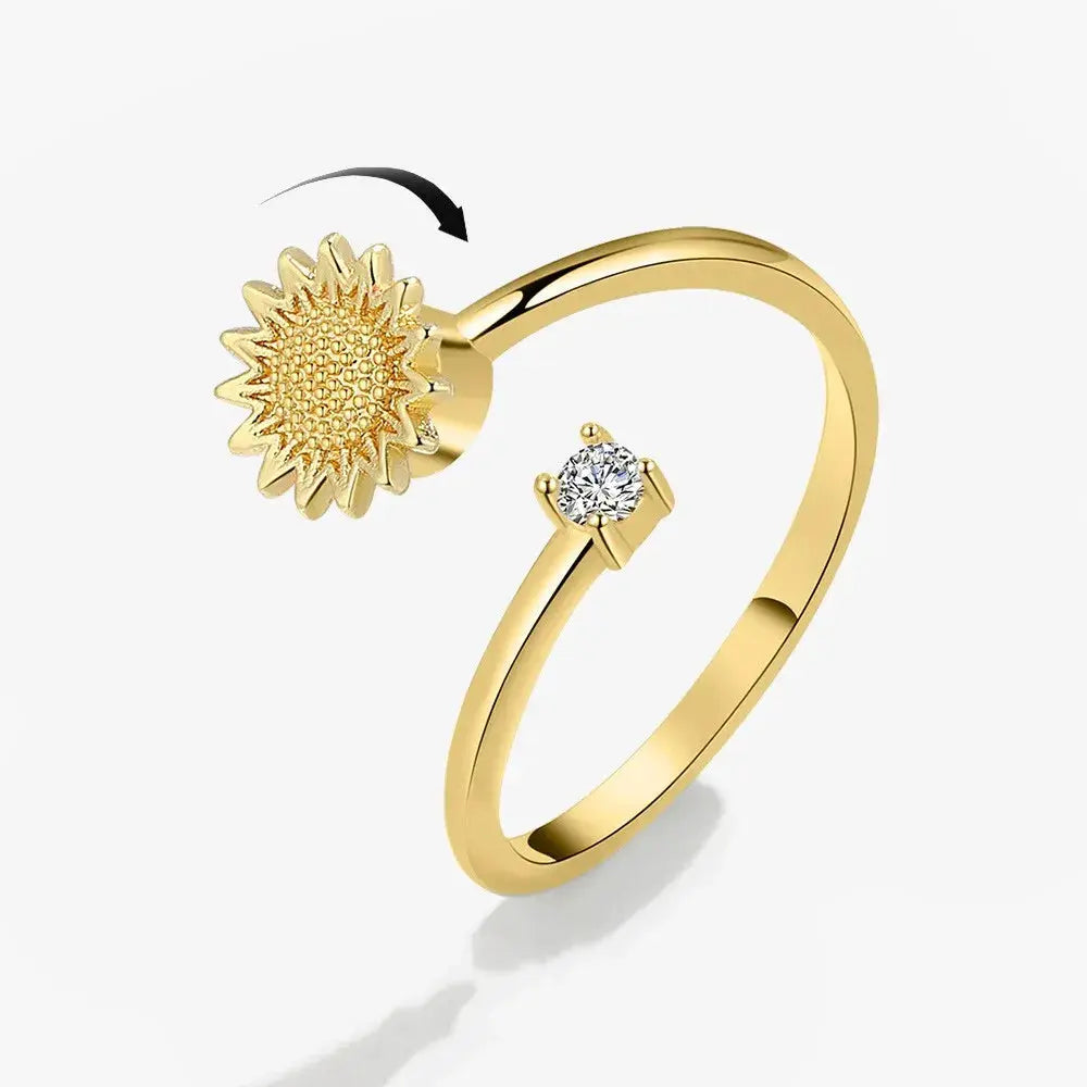 SMJEL Fidget Spinner Ring for Women Crystal Flower Eye Butterfly Animal Motifs Stress Relief Wedding Jewelry