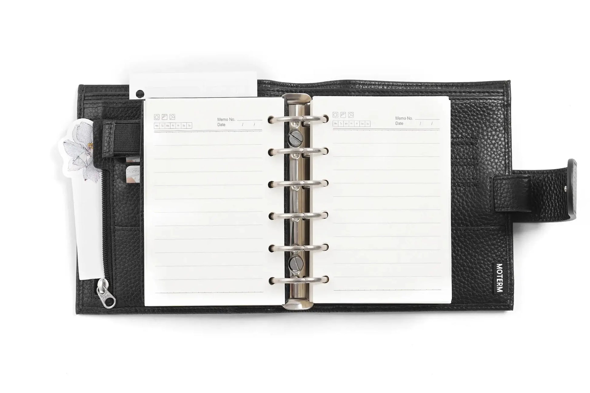 Moterm Luxe 2.0 pocket planner in black pebbled leather with 30mm rings, Simples Market