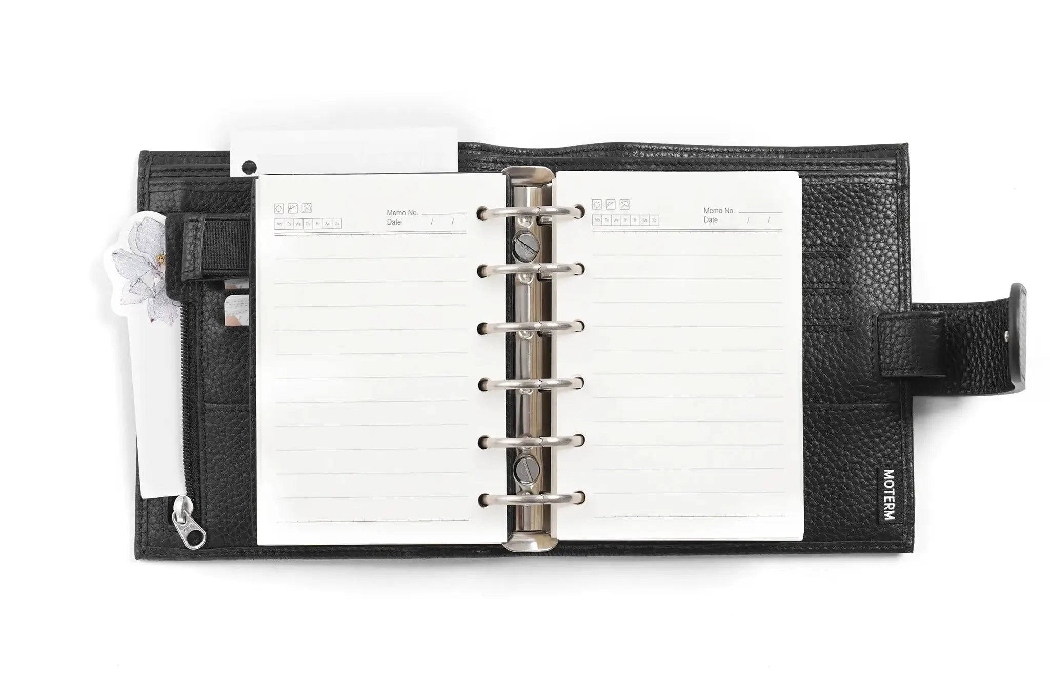 Moterm Luxe 2.0 pocket planner in black pebbled leather with 30mm rings, Simples Market