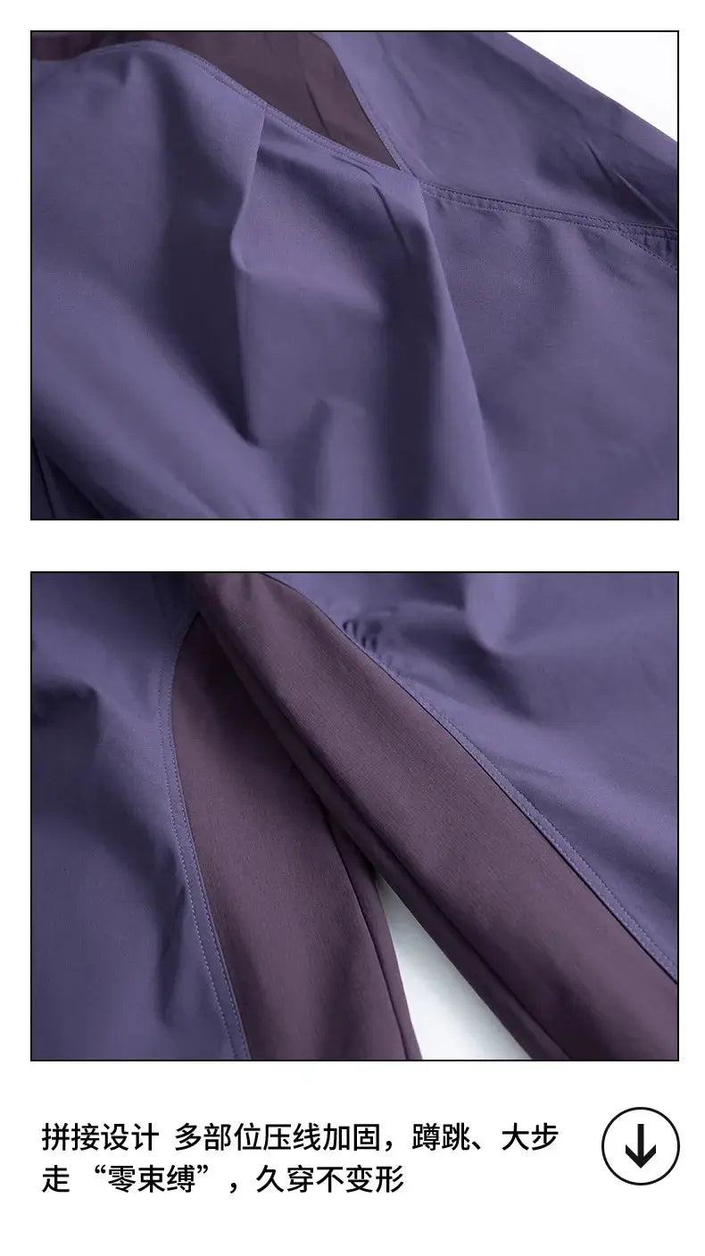 Cargo pants in purple, lightweight quick-dry fabric, ultra-loose wide-leg with reinforced seams