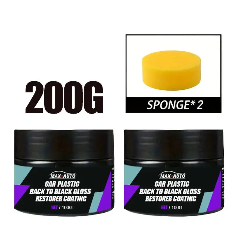 Car plastic back-to-black gloss restorer coating set, Max Auto, 2 x 100g jars with 2 yellow sponges