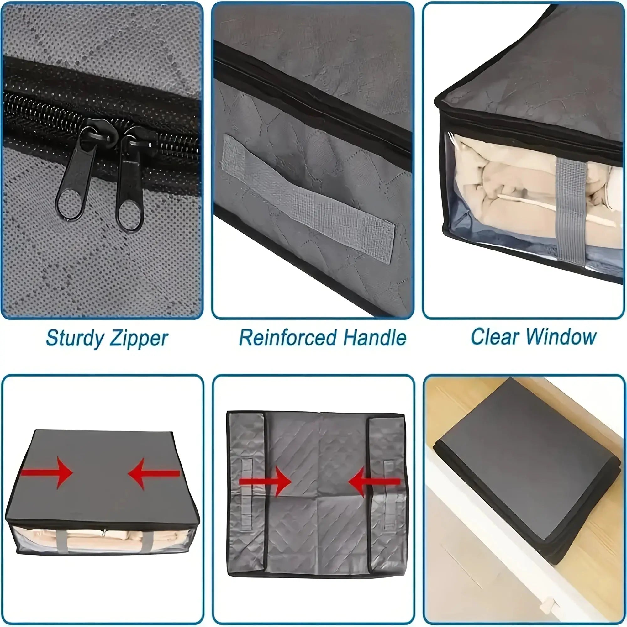 Under-bed storage bags 2pc by Simples Market; non-woven with clear window and reinforced handles