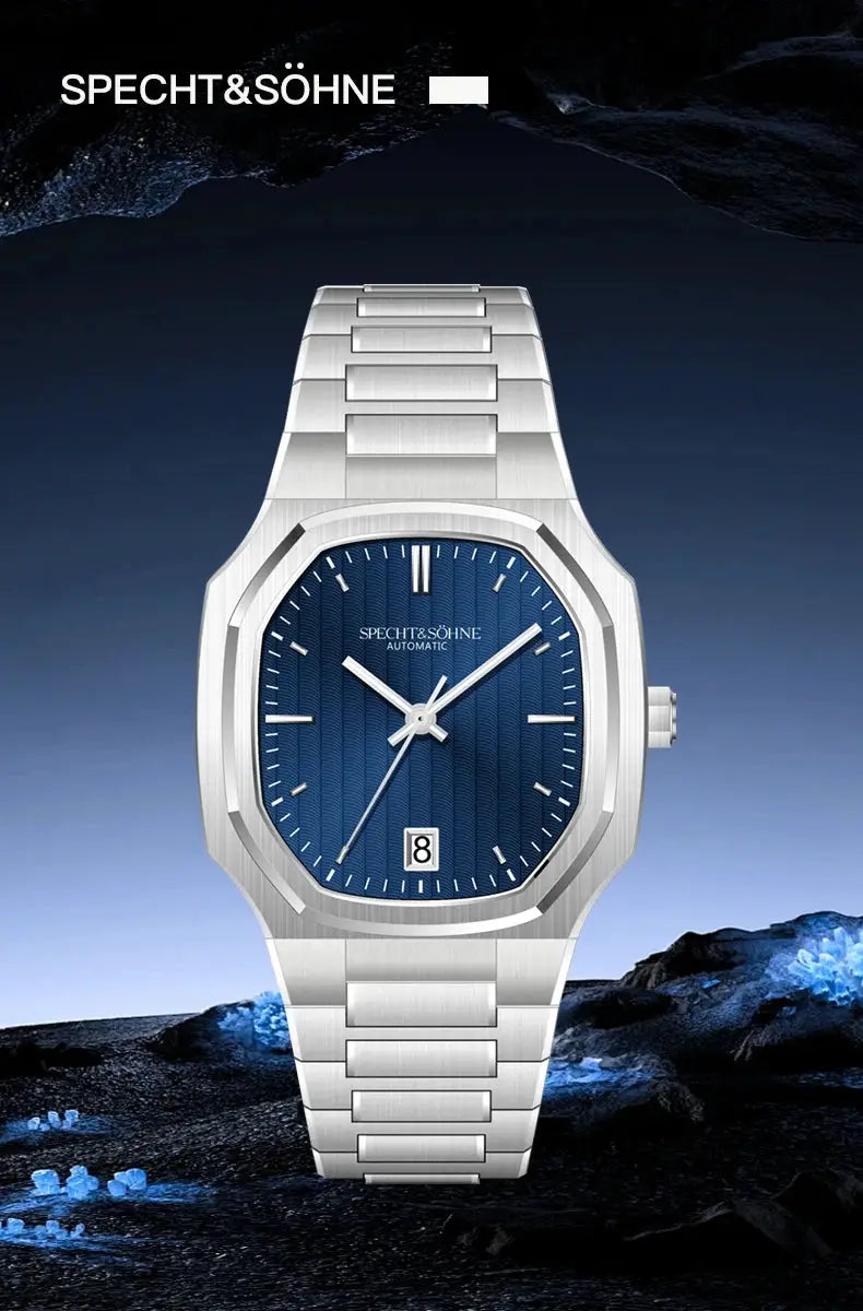 Specht&Söhne stainless steel automatic watch with blue dial and date window