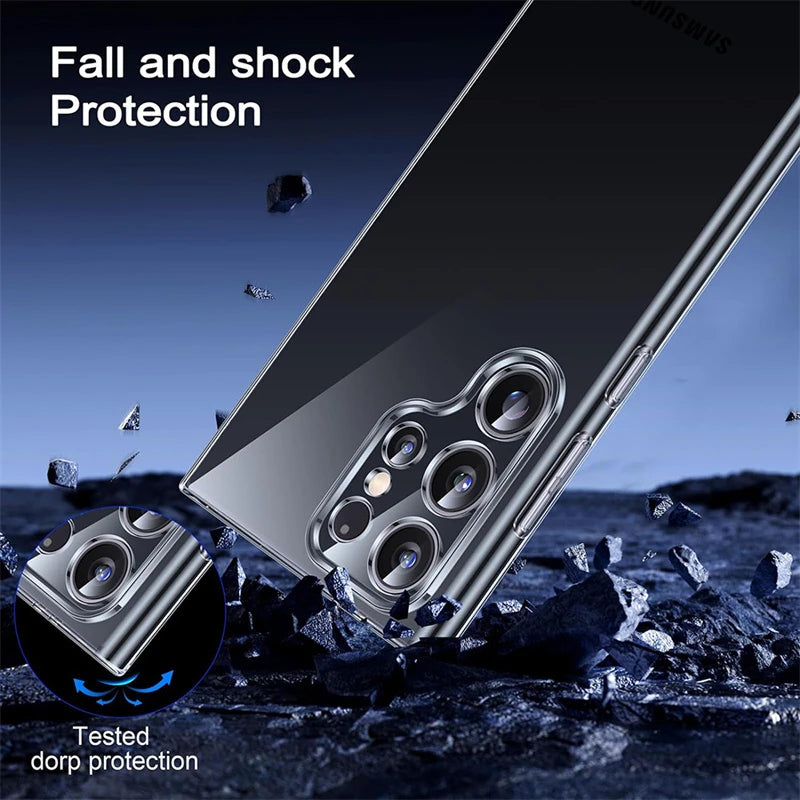Clear Samsung Galaxy case for S26/S25 Edge/S24/S23/S21/S20 FE/Ultra Plus, tested drop protection