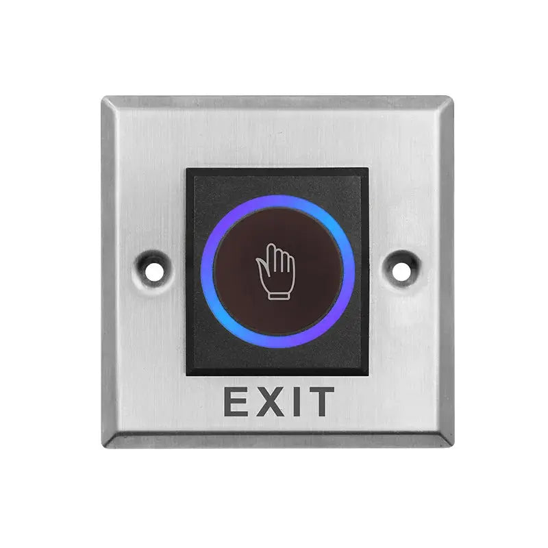 Infrared touchless exit button with LED ring on stainless steel faceplate