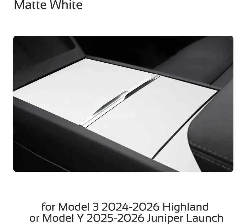 Center console cover protector in matte white for Tesla Model 3 (2024–2026), Simples Market