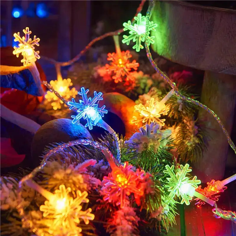 Snowflake LED String Lights USB Festoon Light For Christmas Tree Decor Aesthetic Room Wedding Party New Year Decor