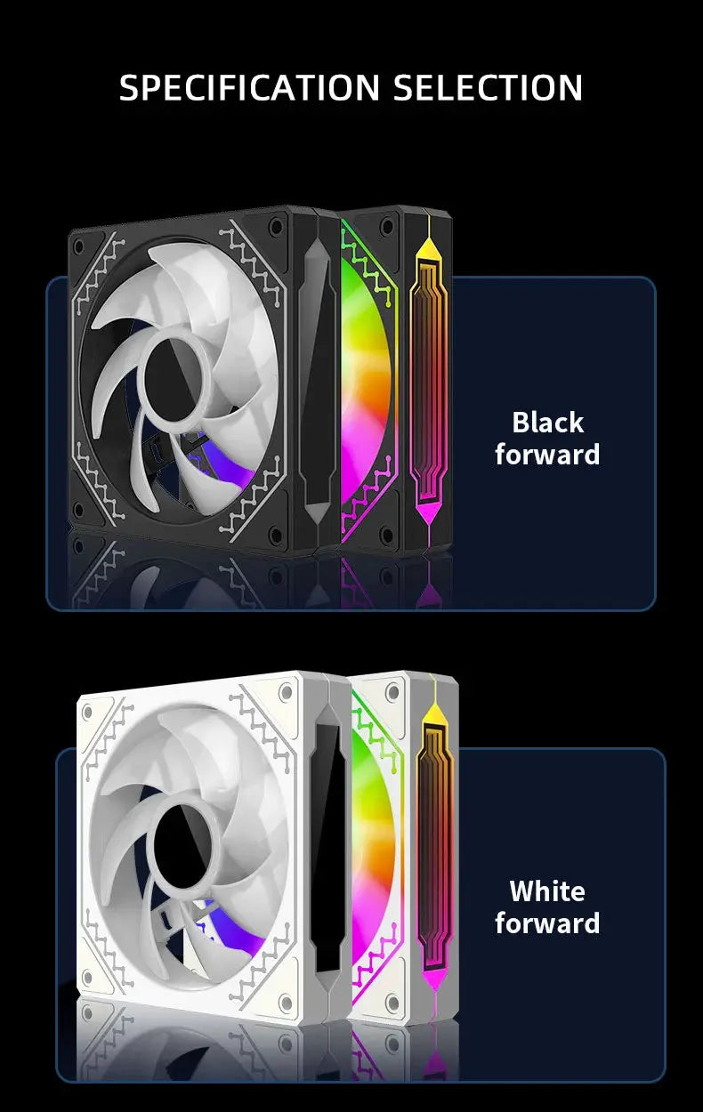 TEUCER Prism12025 ARGB 120mm PC case fans, 5V 3-pin PWM, black-forward and white-forward 3-pack sets