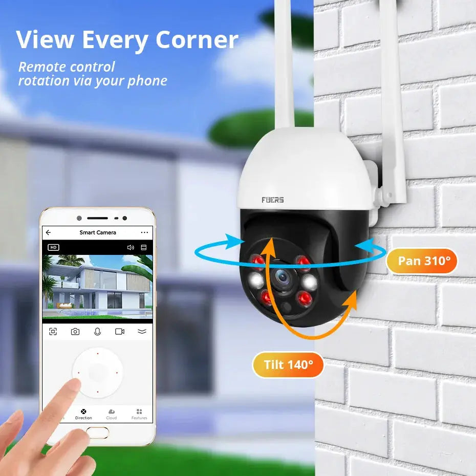 Fuers 8MP 4K outdoor IP security camera with wall-mount, pan 310°, tilt 140°, controlled via Tuya Smart app
