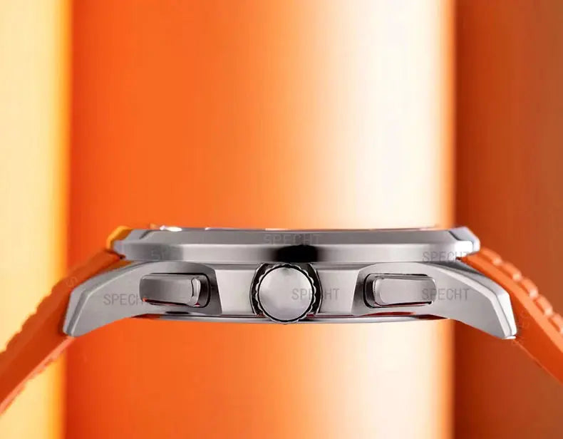 Specht & Söhne New Classic 5167 men's watch with orange rubber strap and stainless steel case