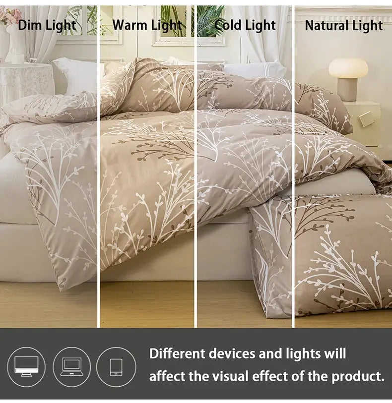 3-piece beige leaf floral duvet cover set by Simples Market; includes 1 duvet cover and 2 pillowcases.